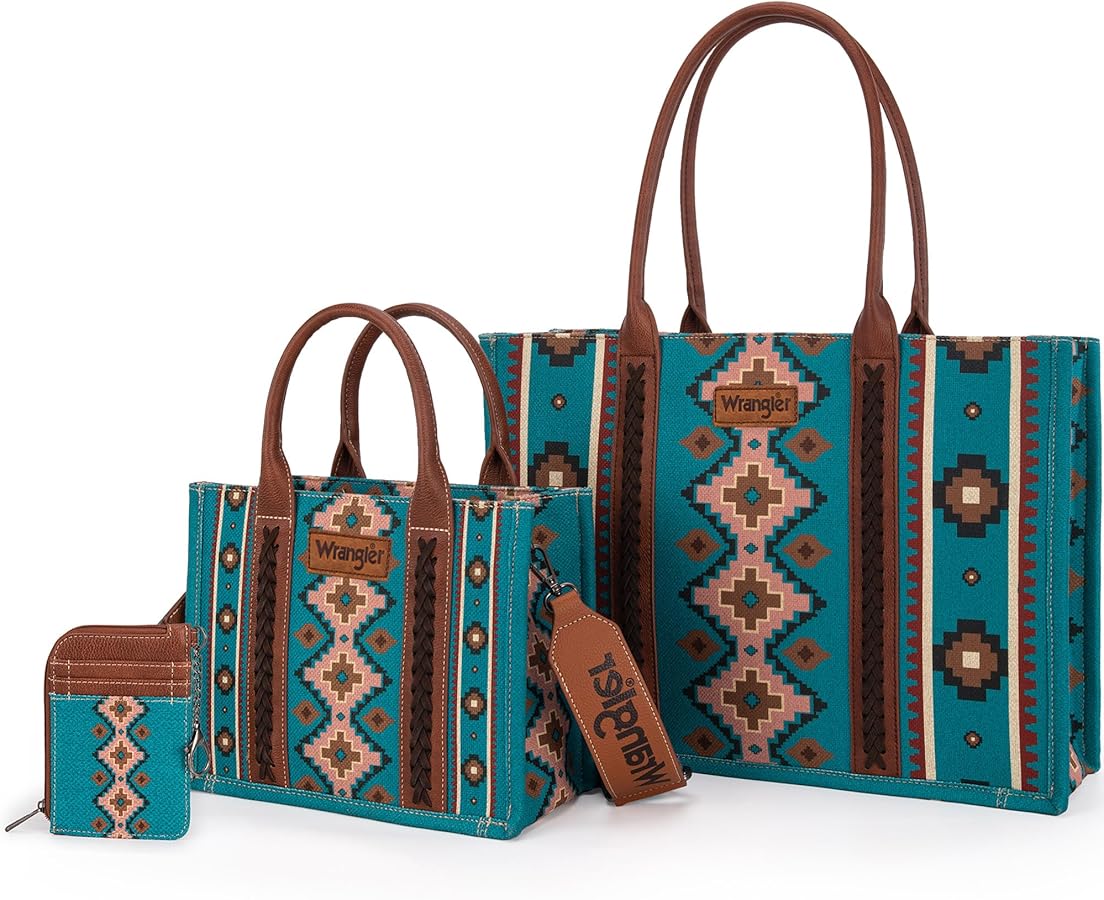 Wrangler Purses and Handbags for Women Boho Aztec Tote Bag Hobo Shoulder Top Handle Handbags with Wide Guitar Strap WG2203-MIXWDTQ
