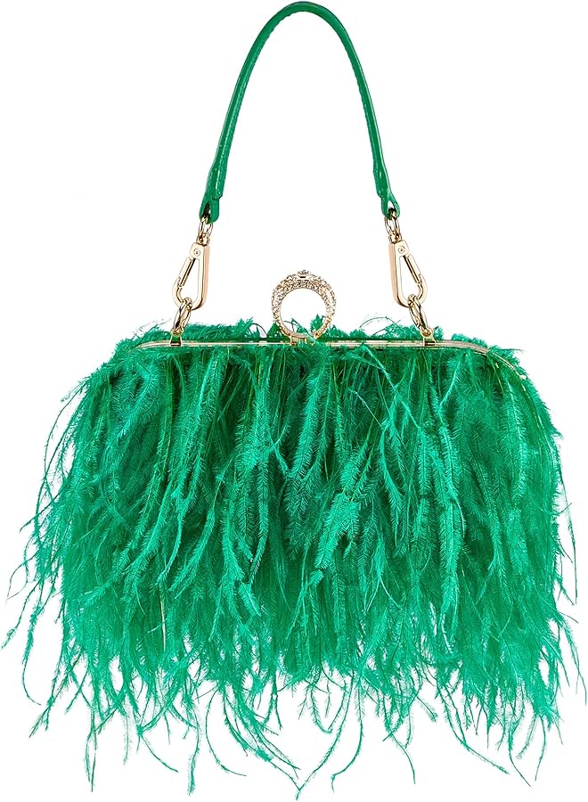 Women Ostrich Feather Tote Bag Fluffy Purse Clutch Feather Evening Handbag for Wedding Anniversary Party