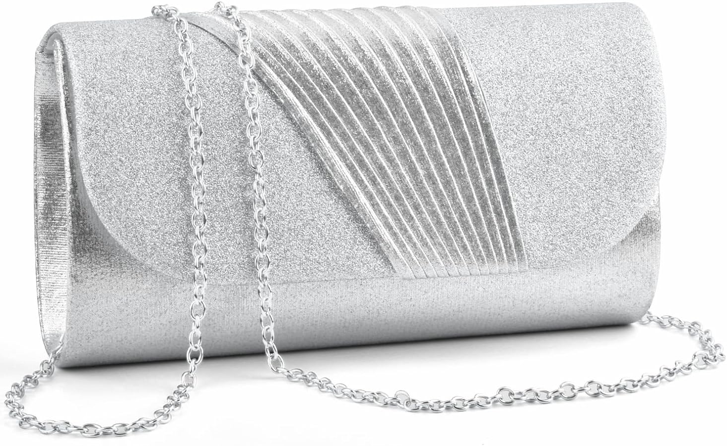 TINDTOP Clutch Purses for Women (Silver Chain), Formal Party Clutch Bags Sparkling Shoulder Envelope Handbags