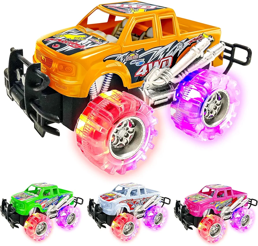 ArtCreativity Light Up Monster Trucks for Boys,- 6 Inch Toy Cars for 2 Year Old Boys,- Push n Go Car Toys for Boys 3-5 Years Old,- Light Up Toys for Kids, Best Gift for Kids Age 3-6 Years Old & Up