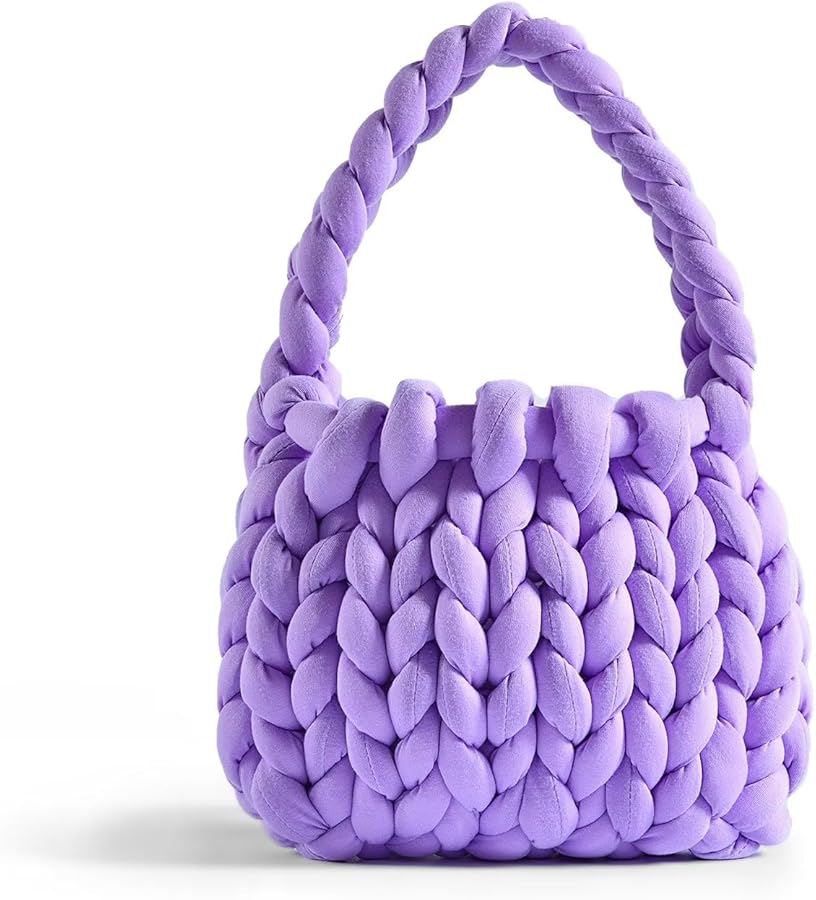 Women's Handwoven Tote Bags, Chunky Yarn Crochet Purse, DIY Knot Bag Bucket Bag, Casual Handle Bag Woven Shoulder Bag