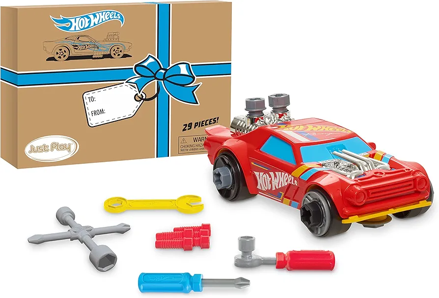 Hot Wheels Ready-to-Race Car Builder Set, Night Shifter Vehicle, 29 Pieces Toy Car Construction Set, Mechanic Role-Play, Kids Toys for Ages 3 Up by Just Play