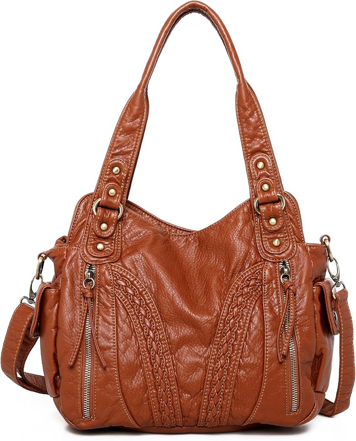 Montana West Washed Leather Hobo Bags for Women Roomy Handbags with Crossbody Strap