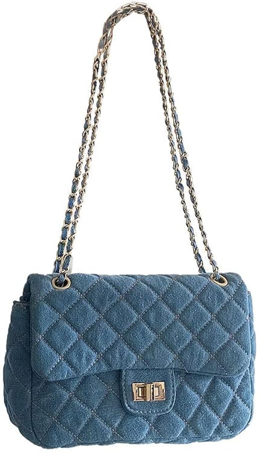 Y2k Purse Women's Small Shoulder Bag, Quilted Crossbody, Denim Wallet, Tote Bag with Chain Shoulder Strap