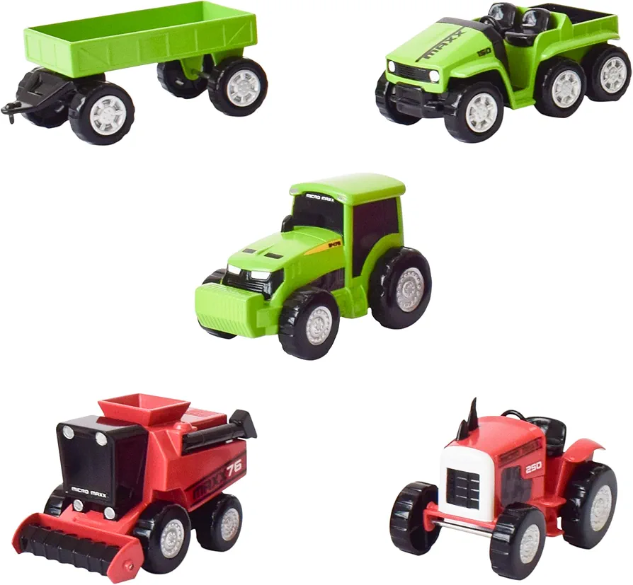 Maxx Action Farm Construction 5pk Toy Truck Set, Includes Wagon, 6x6, Modern Tractor, Combine and Vintage Tractor Vehicles with Moving Parts, Cake Toppers, Ages 3+ - Sunny Days Entertainment