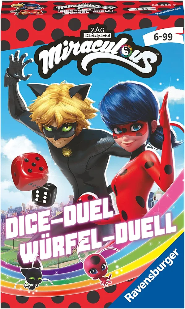 Ravensburger 20893 Gift Game-20893-Miraculous Duel, Exciting Dice Game with Lady Bug and Cat Noir from 6 Years