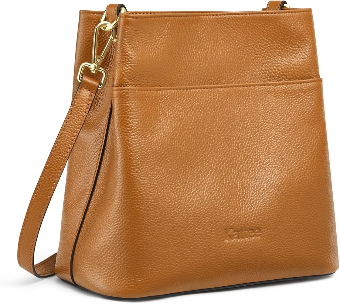 Kattee Leather Handbags for Women, Soft Shoulder Tote Crossbody Purses Bucket Bags with 2 Straps