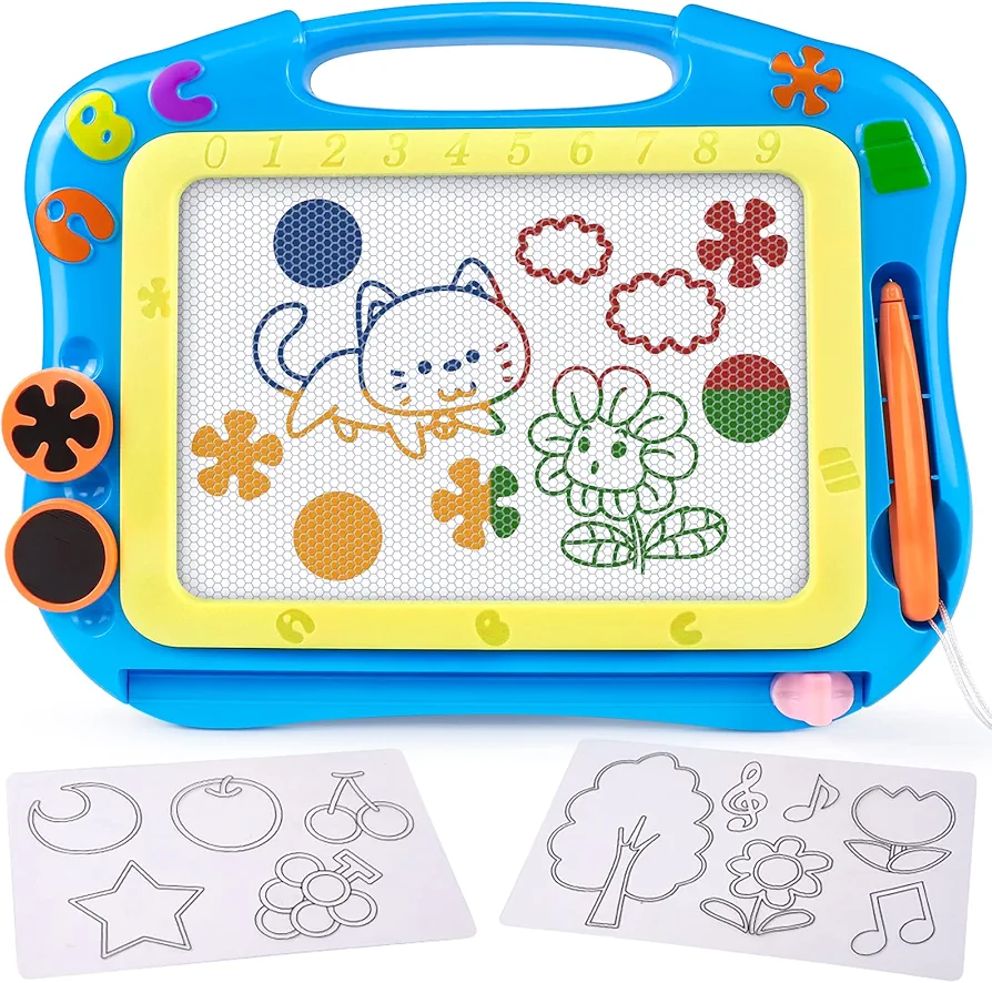FLY2SKY Magnetic Drawing Board Magna Drawing Doodle Board Travel Size Toddler Toys for 1-2 Year Old Sketch Writing Colorful Erasable Sketching Pad Birthday Gifts Boys Kids Educational Learning Toy