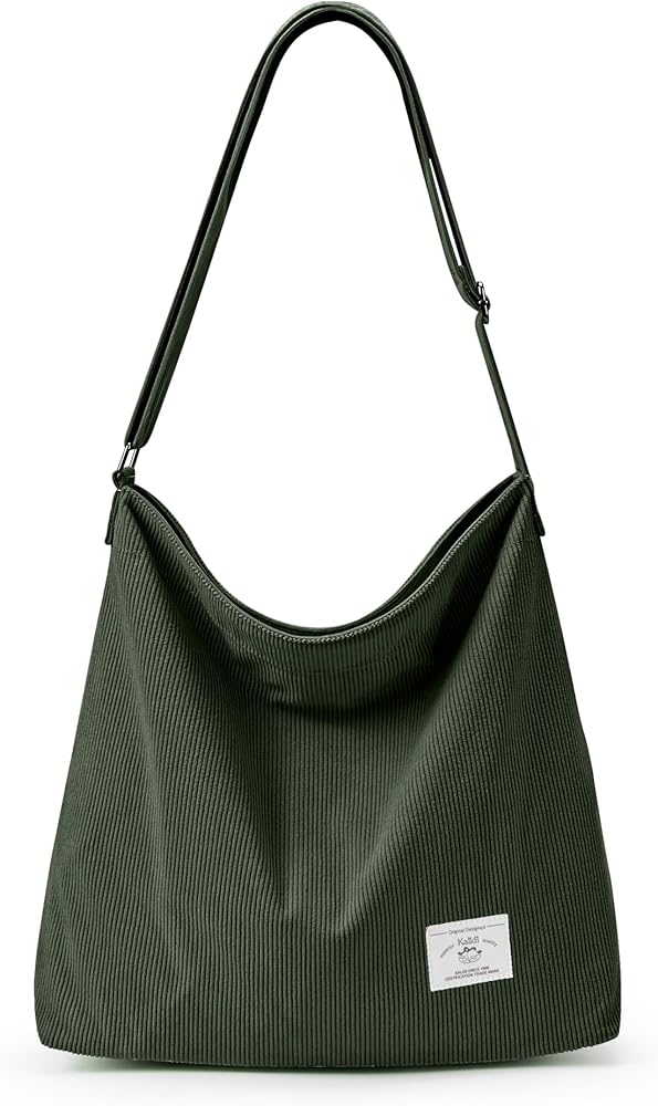 KALIDI Corduroy Tote Bag for Women Casual Zipper Tote Handbag Large Crossbody Hobo Shoulder Bag Work Fashion Women Purse