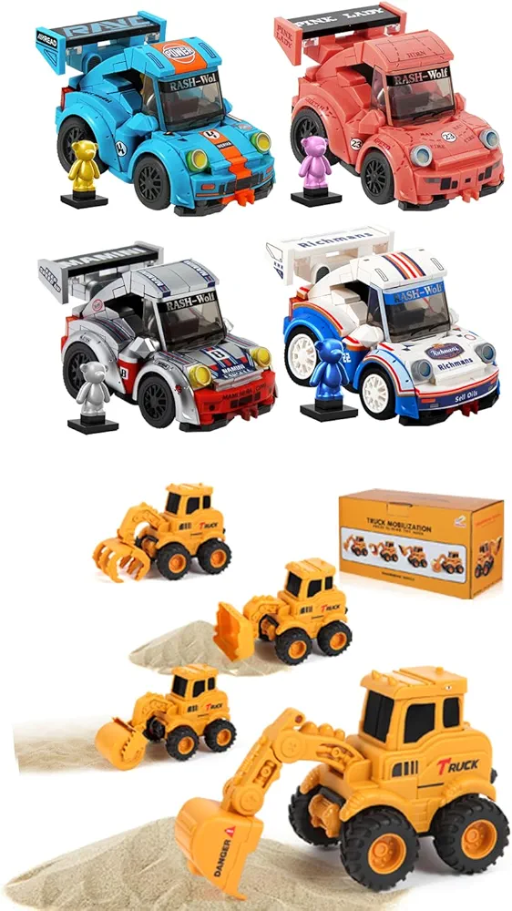 STEM Toys for Boys Girls 6-8 8-10 10-12 Years Old, Race Car Building Blocks Set with Bear Driver, Construction Toys for 2 3 4 5 6 + Year Old Boys Kids Toddlers Girls