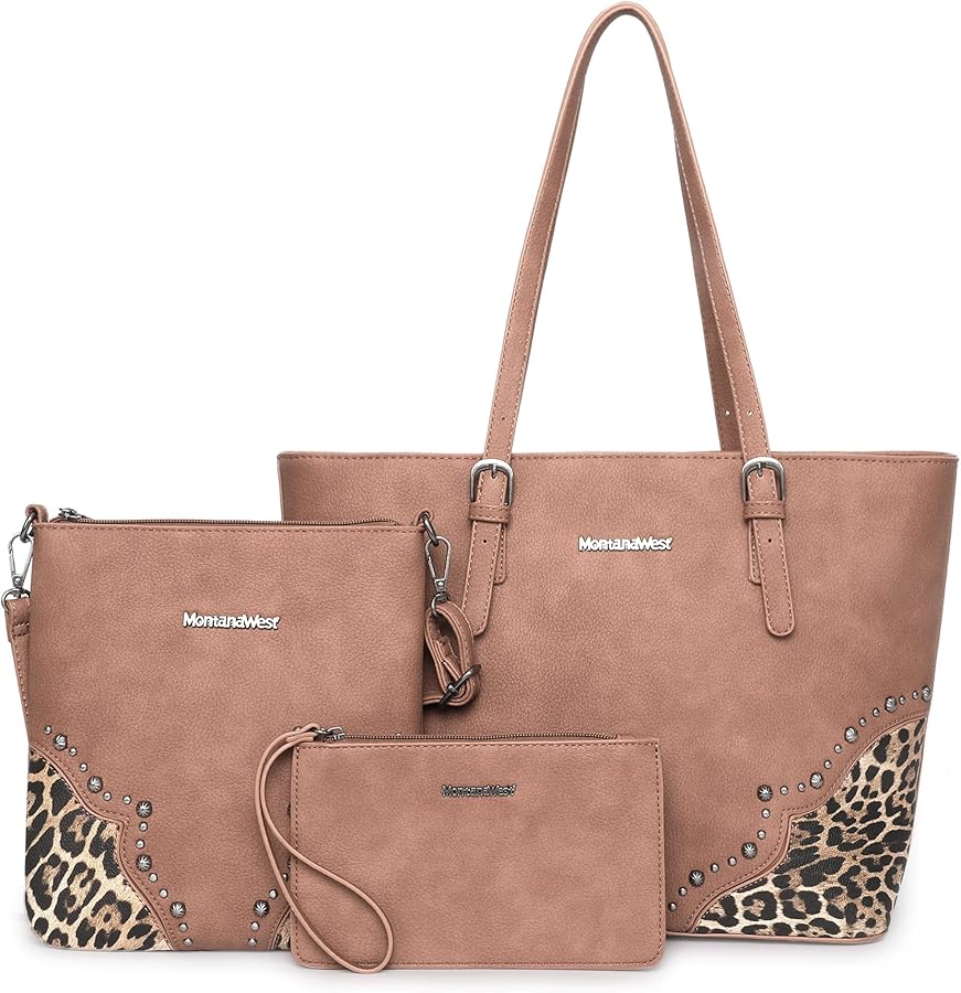 Montana West Purses for Women Tote Bag 3Pcs Set Leopard Print Satchel Handbags