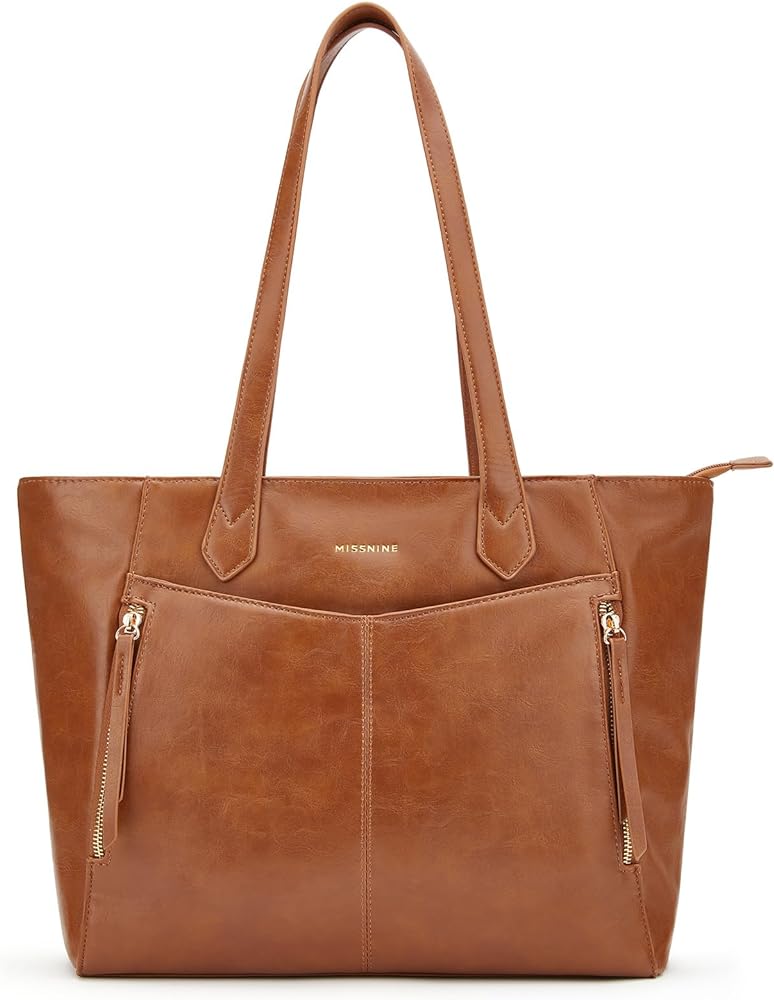 Missnine Tote Bag for Women with Zipper, Leather Purse and Handbags, Ladies Top-handle Shoulder Bags for Work, Casual, Travel
