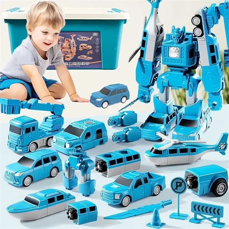 Constructo Modular Transforming Toy Set, Constructo Modular Toy, Magnetic Transform Engineering Car Toy with Storage Box, Toddlers Magnetic Blocks for Kids Age 3-8 Toy Construction Vehicles(Blue-26pcs