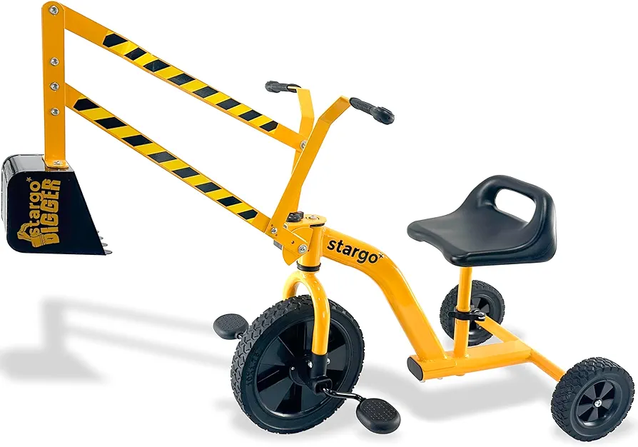 stargo Kids Excavator Sand Digger Tricycle with Pedals, Handlebar, Scooper and Rotating Wheel, Ride On Excavator Construction Toy Trike for Toddler Boy