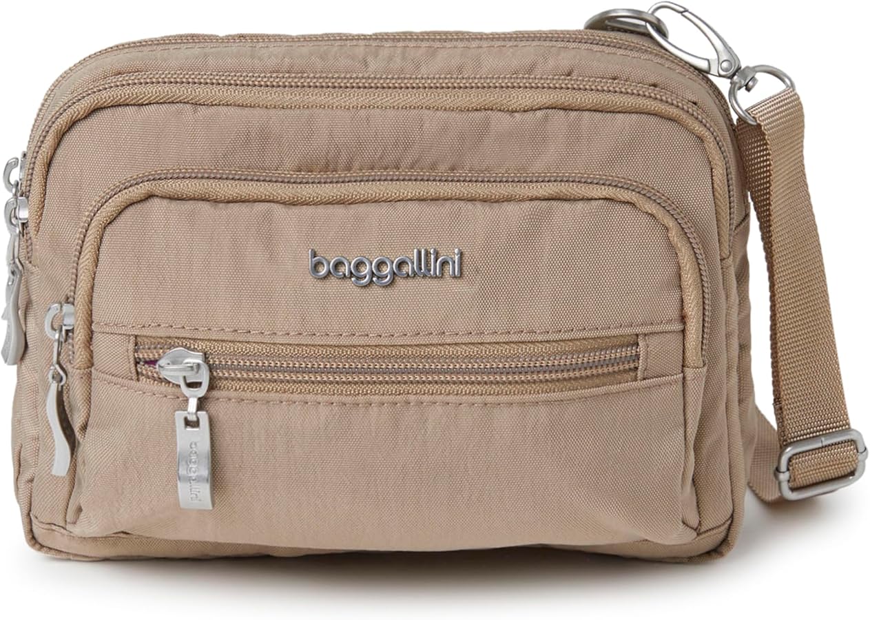 Baggallini Triple Zip Small Convertible Crossbody Fannypack Belt Bag-Lightweight Water-Resistant