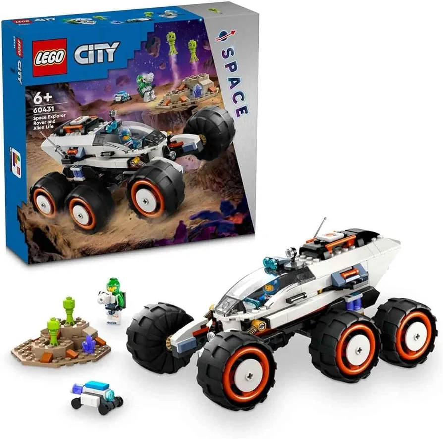 LEGO City Róver Space Explorer and Alien Life Space Vehicle Toy Birthday Gift for Boys and Girls Age 6+ with 2 Mini Figures, Robot and Alien Figures 60431
