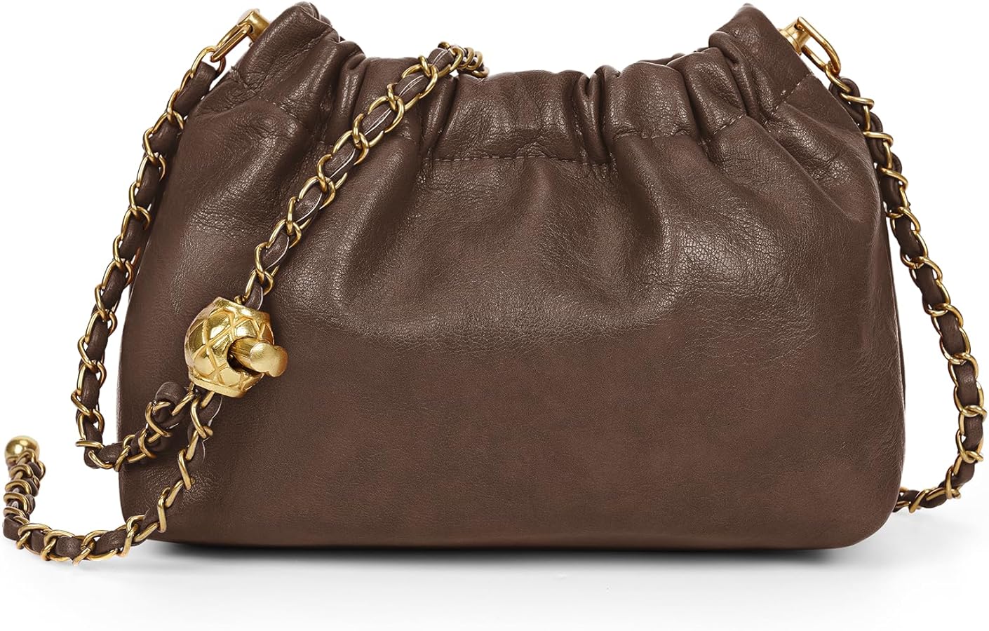 Womens Leather Chain Hobo Bag Tote Shoulder Handbag Crossbody Bags Trendy Drawstring Small Bag Dating Tote Purse