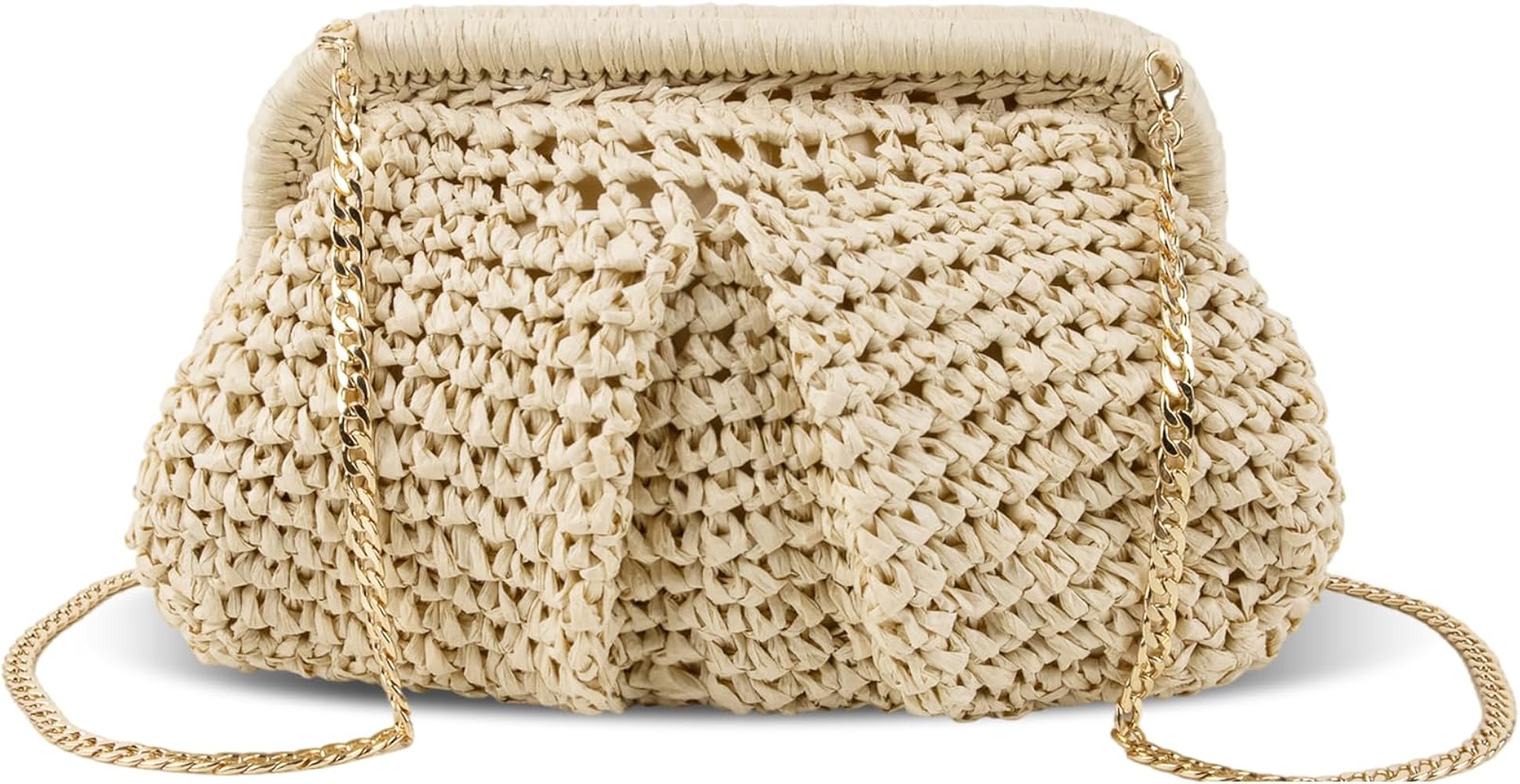 XSUIOY Straw Clutch Purse for Women Woven Dumpling Bag Summer Straw Beach Bag Crossbody Crochet Purses Shoulder Handbag