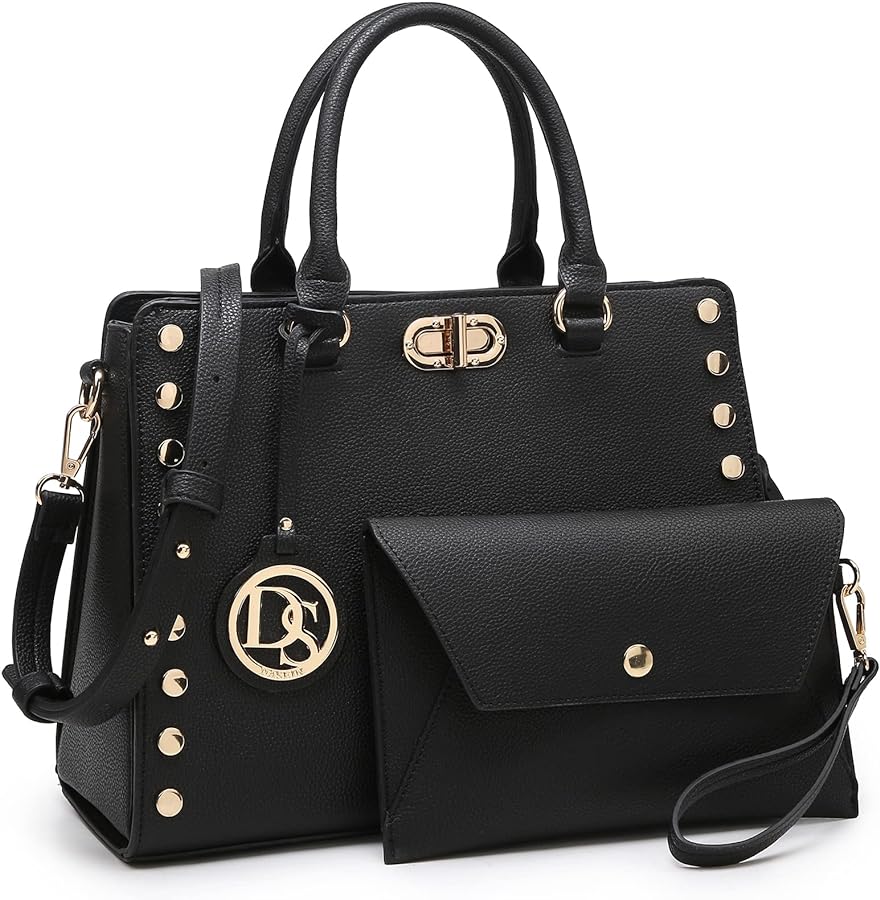 Dasein Women Medium Satchel Handbag Work Tote Shoulder Bag Top Handle Purse with Matching Clutch 2pcs Set
