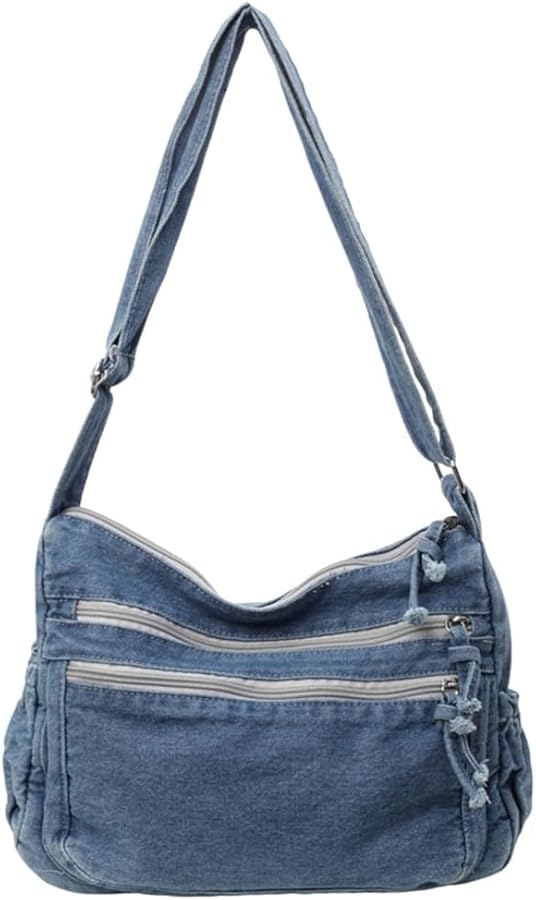Women's Retro Large Canvas Denim Shoulder Bag Denim Crossbody Handbags Casual Style Lightweight Tote Purse