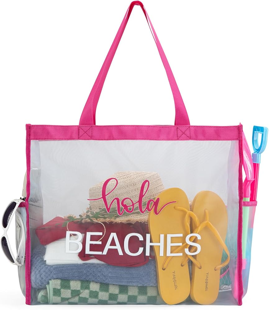 Montana West Large Mesh Beach Tote Bag Net Mesh Pool Bag with Two Pockets