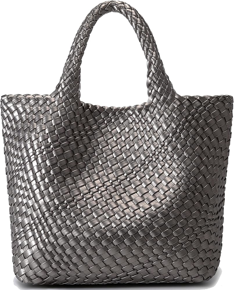 Queenoris Woven Bag for Women, Vegan Leather Tote Bag Large Summer Beach Travel Handbag and Purse Retro Handmade Shoulder Bag
