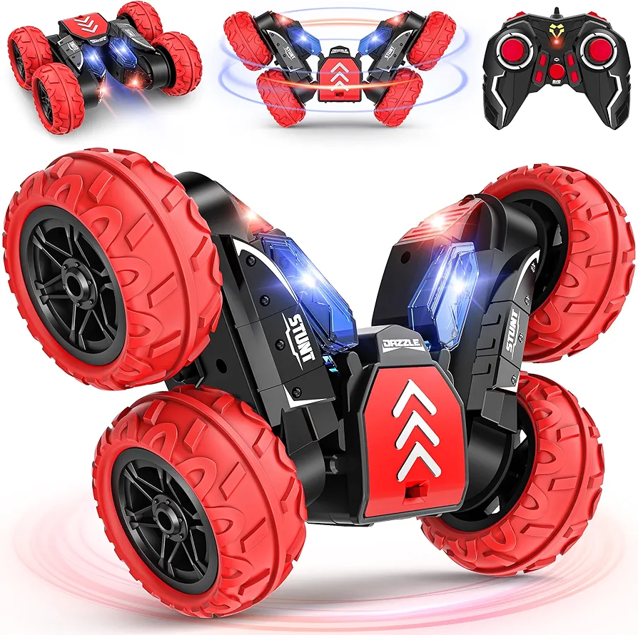 Remote Control Car, RC Cars Stunt Car Toy, 4WD 2.4Ghz Double Sided 360° Rotating RC Car with LED Lights, All Terrain Rechargeable RC Car Toys for Age 3 4 5 6 7 8-12 Year Old Boys Girls Kids Gifts