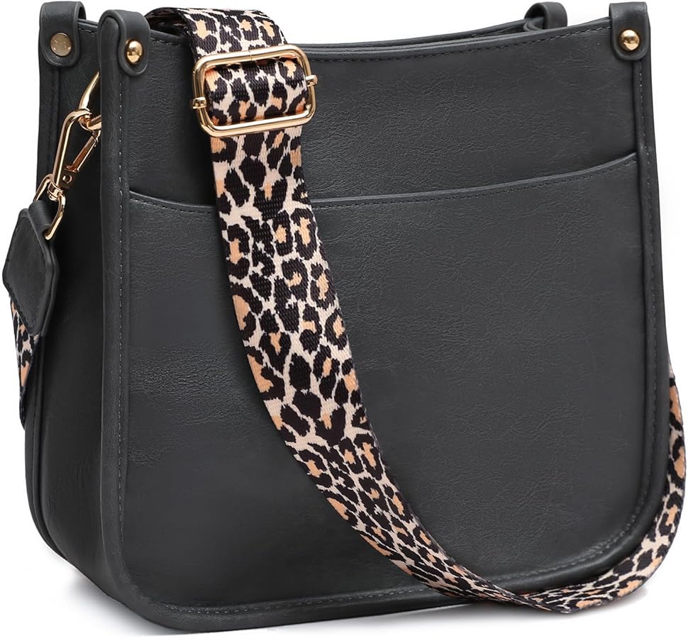 KOGTLA Women's Crossbody Shoulder Bag with Leopard Guitar Strap,Vegan Faux Leather Purse Handbag Bucket Tote Bag