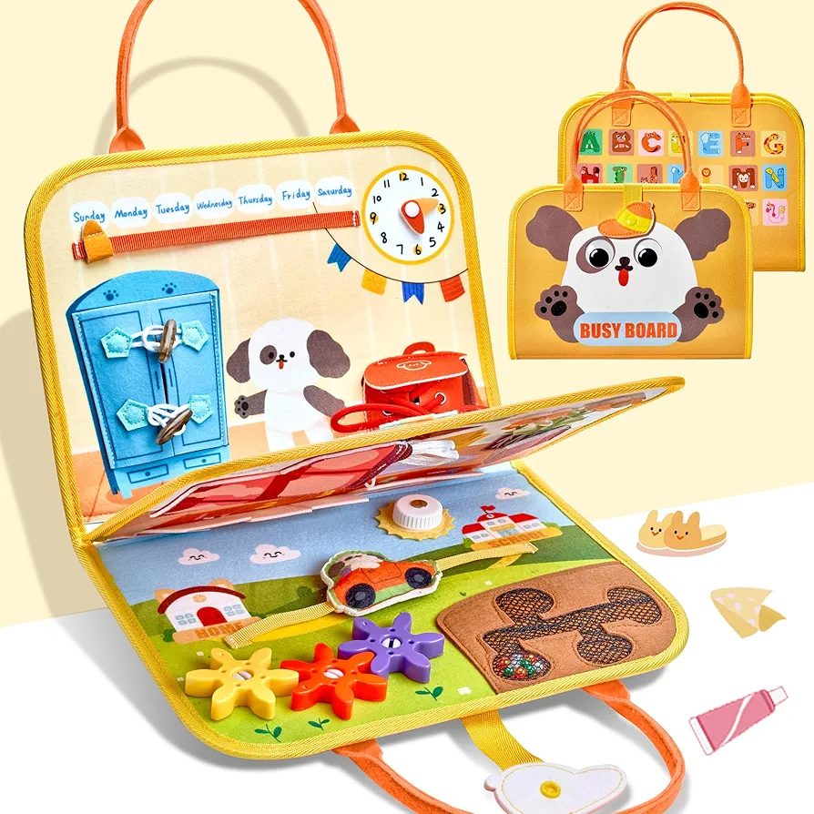 Busy Board Montessori Toy for 1 2 3 4 Years Old, Activity Books, Sensory Toys for Toddlers, Airplane Car Travel Toys Birthday Gifts for Boys Girls