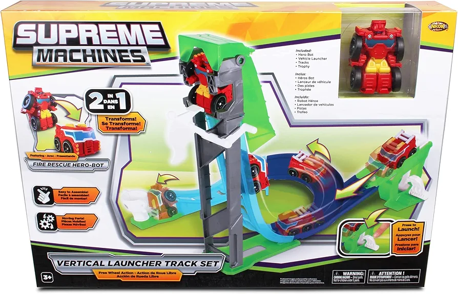 NKOK Supreme Machines: Fire Rescue Hero-Bot Vertical Launcher Track - Rocket Bot, 42031, Red Transforming 2-in-1 Car & Robot, Easy Assembly, for Ages 3+