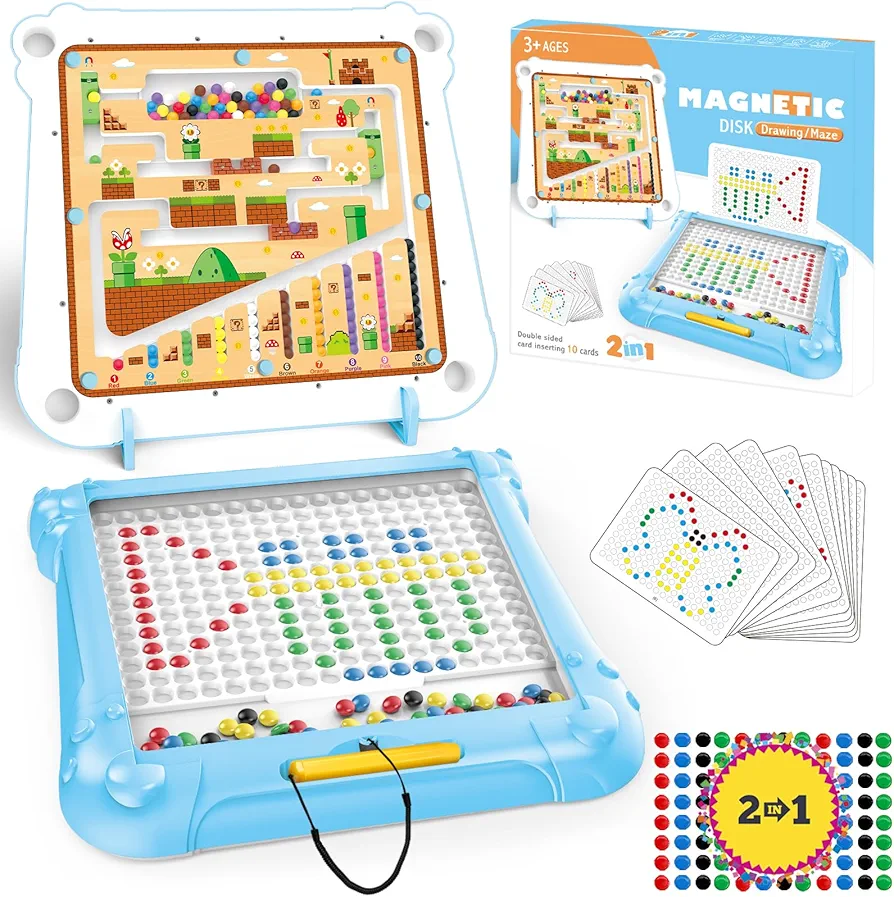 2 in 1 Magnetic Color and Number Maze - Magnetic Drawing Board for Kids Toddler, Montessori Toy for 3+ Year Old, Educational Preschool Learning Car Travel Toy for kid age 4 5 6 Girl Toy Boy Gift