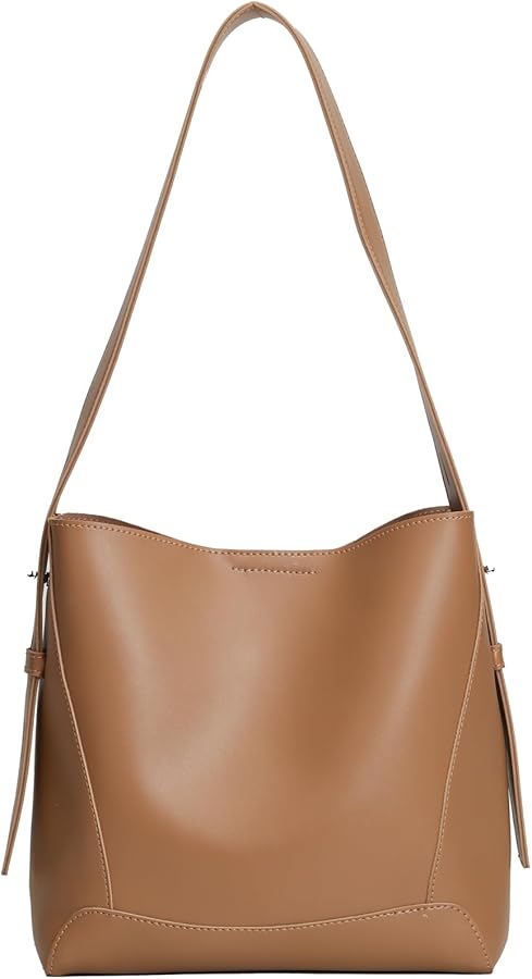 Barsine Leather Bucket Tote Purse for Women Tote Bag and Handbags Shoulder Bag with Pockets and Magnetic Snap