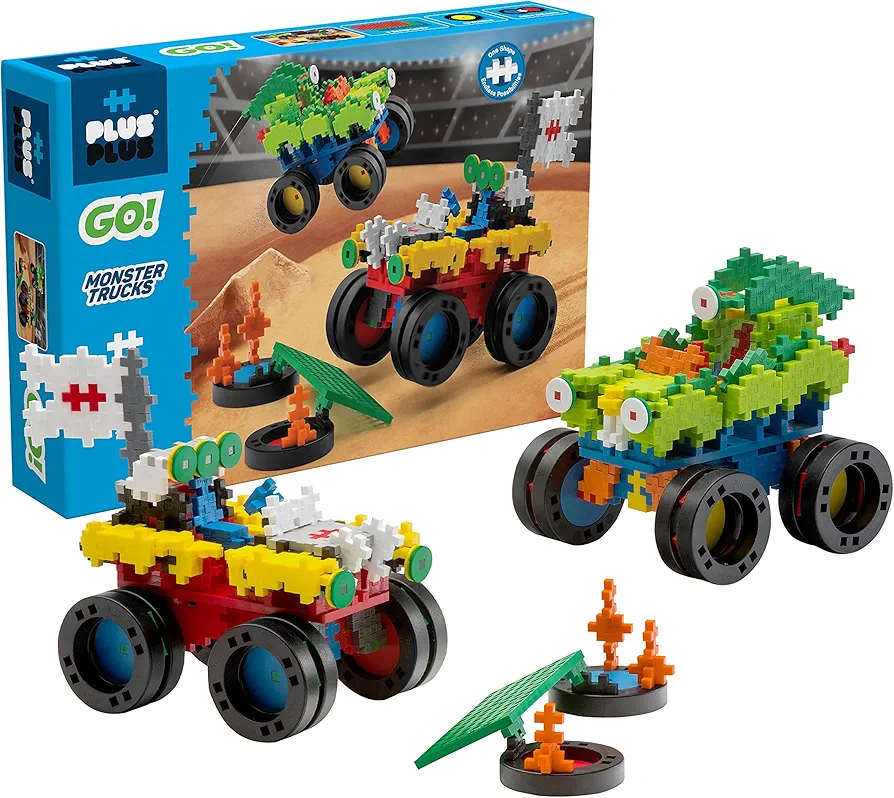PLUS PLUS - GO! Monster Trucks - 600 Pieces - Model Vehicle Building Stem/Steam Toy, Interlocking Mini Puzzle Blocks for Kids