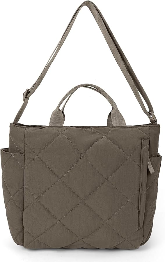 Quilted Tote Bag for Women Crossbody Bags Lightweight Padding Shoulder Bags Nylon Padded Hobo Handbag with Zipper