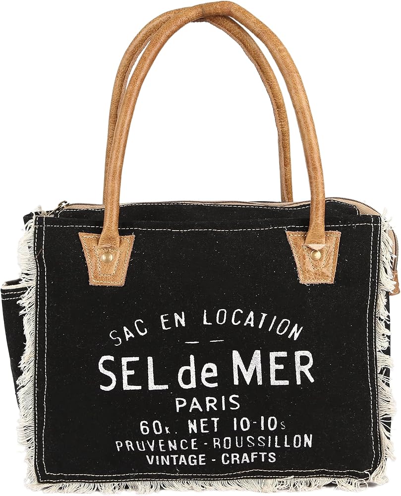 vintage crafts Bags Sel De Mer Upcycled Canvas Hand Bag Upcycled Canvas & Cowhide Tote Bag Radiant Leather Bag