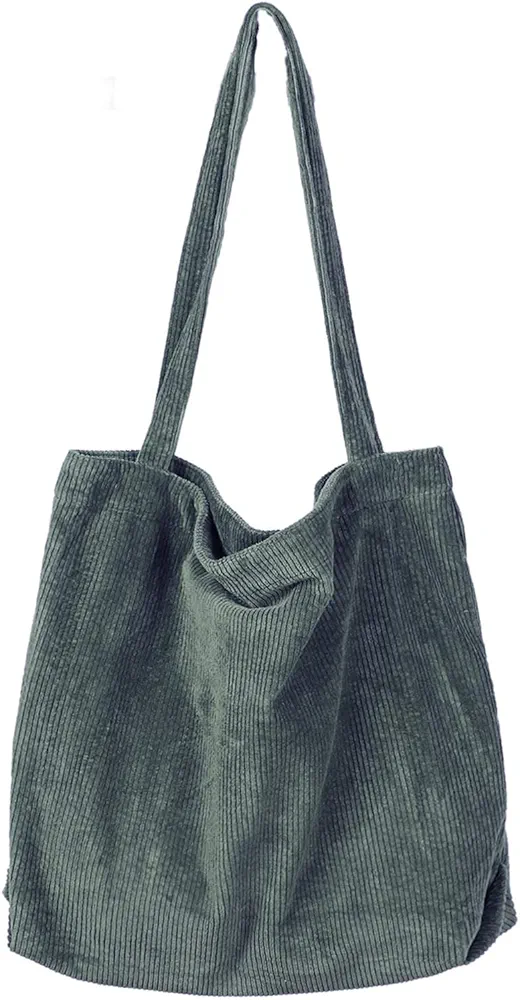Etercycle Women Corduroy Tote Bag, Casual Handbags Big Capacity Shopping Shoulder Bag with Pocket(Dark Green)