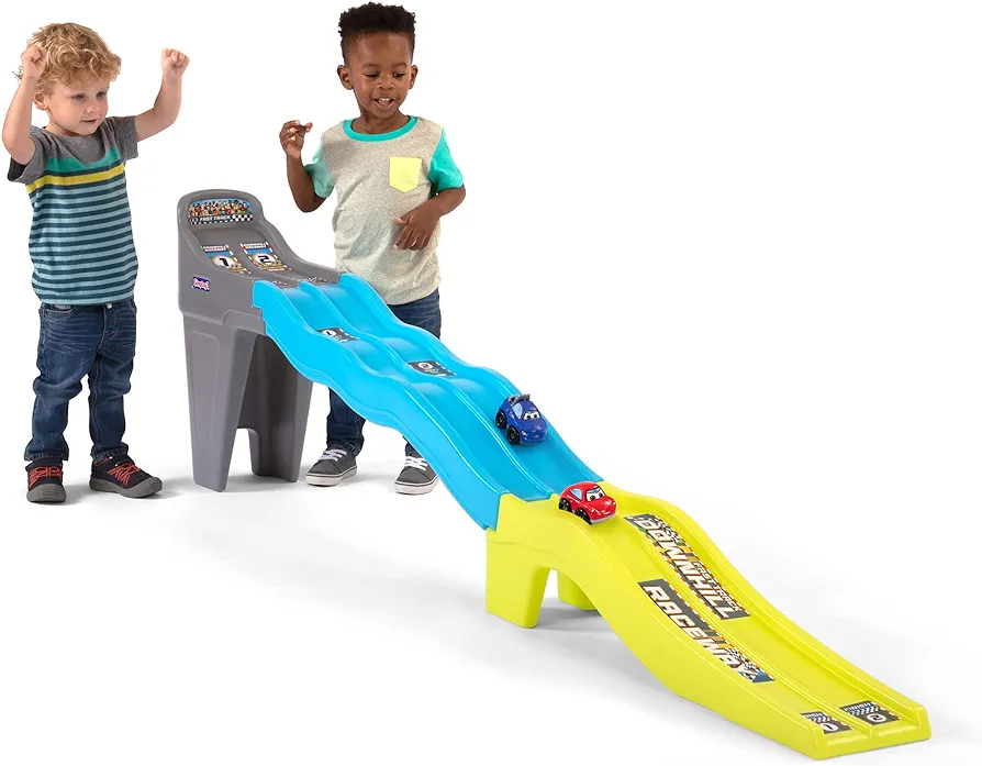Simplay3 Fast Track Downhill Raceway, Dual Racetrack for Kids Cars for Toddlers, 2 Toy Race Cars Included, Made in USA