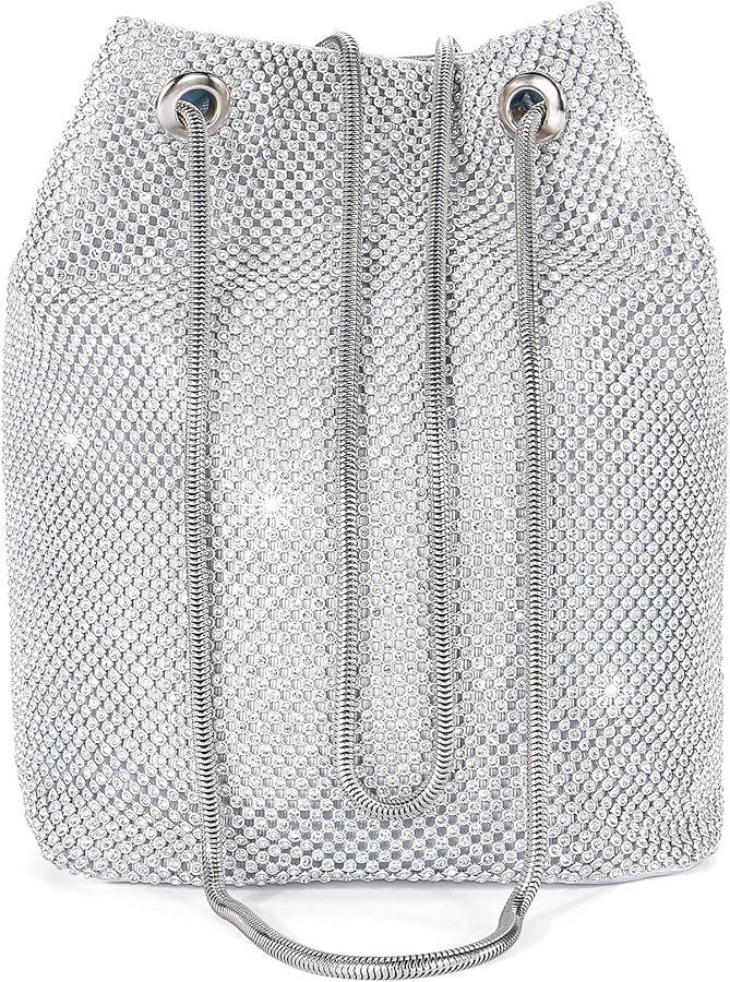 Rhinestone Evening Party Bags for Women Sparkly Clutch Crystal Bucket Purse Wedding Purse Handbag Shoulder Bag