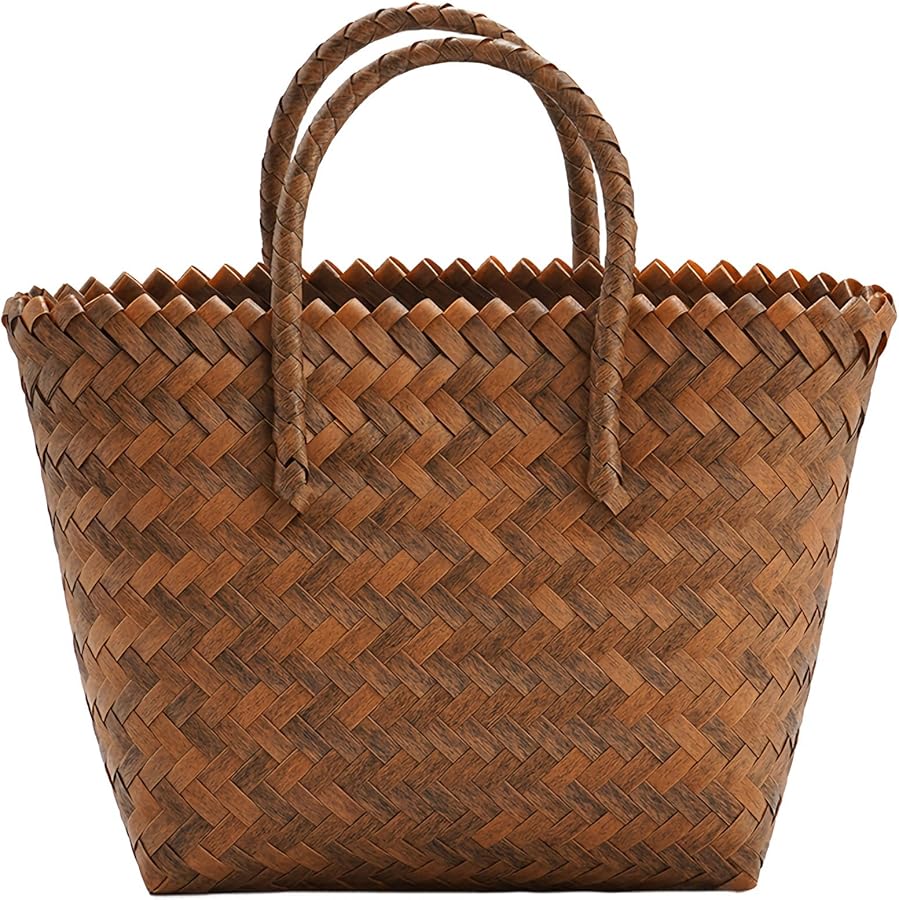 GIB Woven Bag for Women, Polypropylene Plastic Straw Rattan Tote Bag Wicker Purse Bamboo-Like Handle for Summer Beach Travel