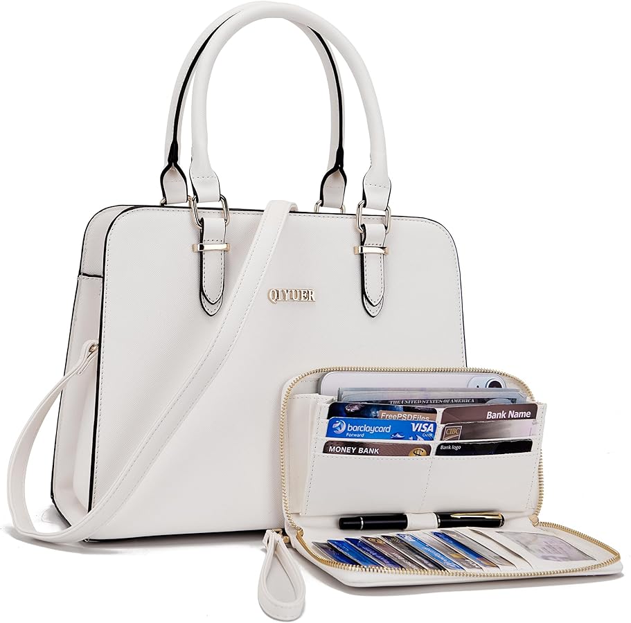 Qiyuer Satchel Purses For Women Top Handle Bag Purse And Wallet Set Work Tote Bags 2pcs