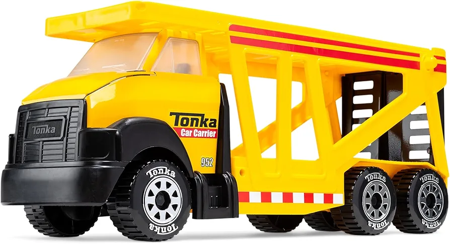 Tonka Steel Classics, Classic Car Carrier – Made with Steel and Sturdy Plastic, Yellow Friction Powered, Boys and Girls, Toddlers Ages 3+, Big Construction Truck, Birthday Gift, Holiday