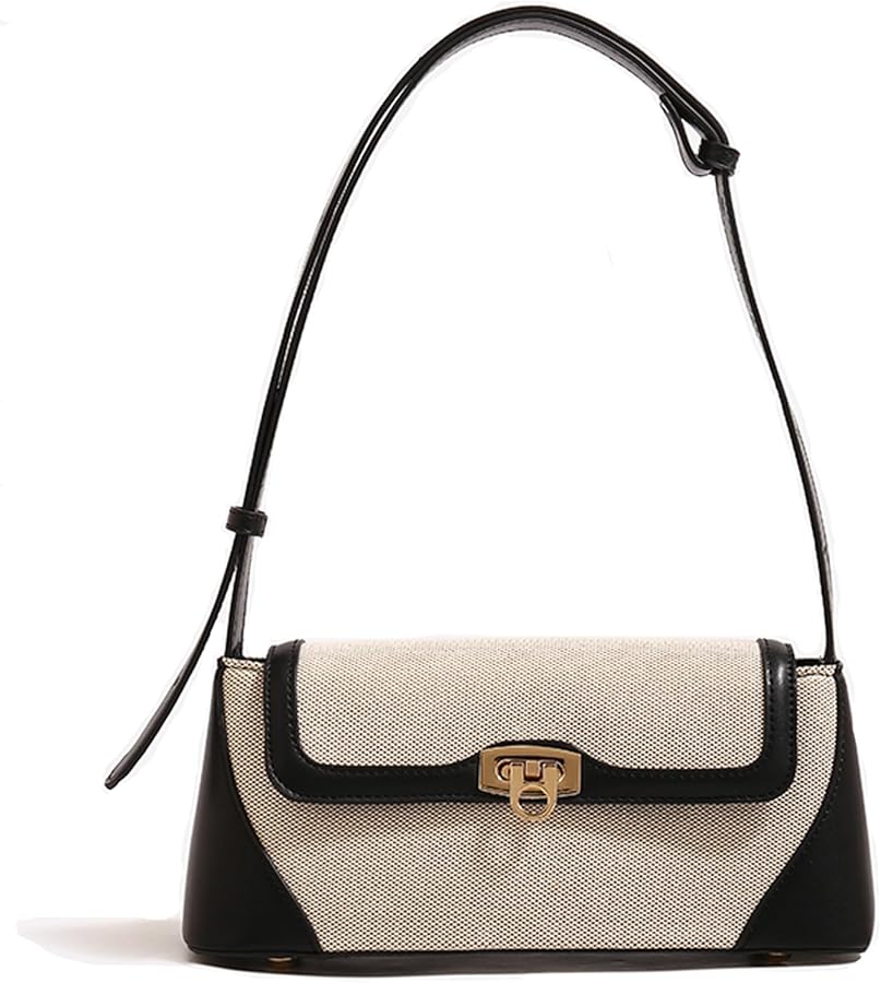 Clutch Shoulder Bag Small for Women PU Leather Canvas Mini Tote Handbag Purse with Buckle Closure