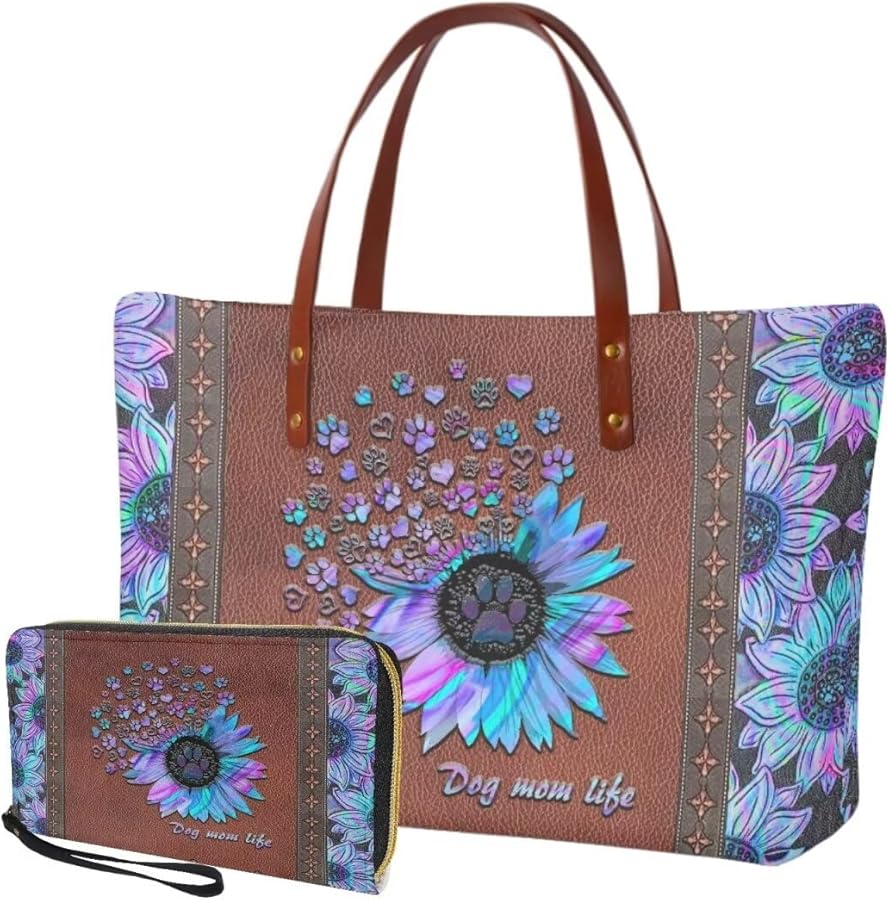 Womens Handbag with Matching Wallet, Large Top Handle Purse Shoulder Tote Bag with PU Clutch Wallet Purse…