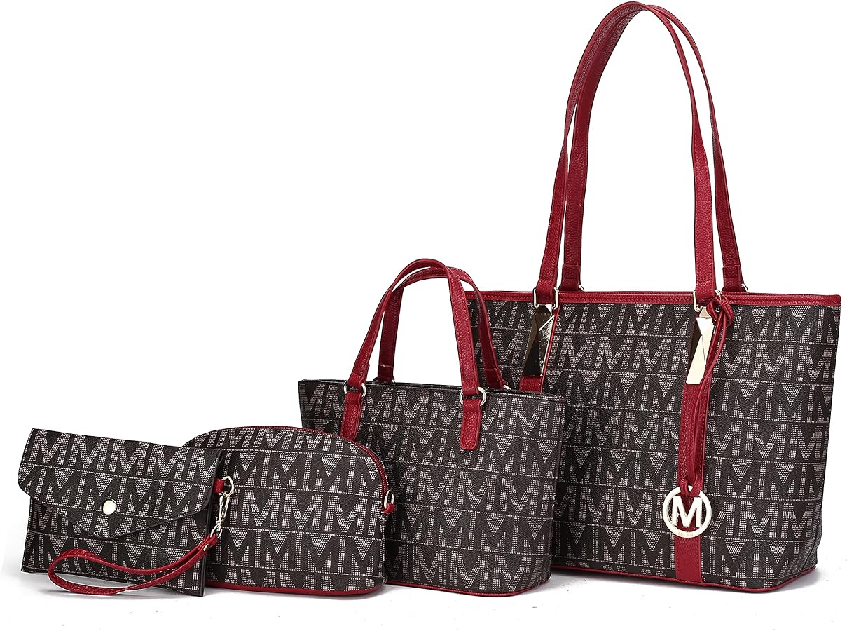 MKF Collection Tote Bag for Women, Shoulder Handbag & Wristlet Pouch Purse Top Handle Vegan Leather 4Pcs Set Pocketbook