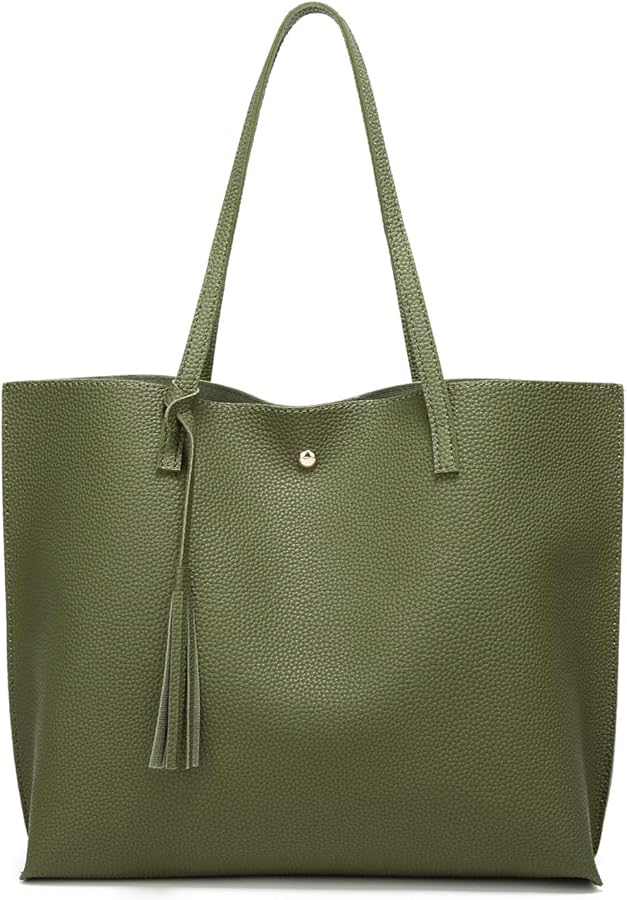 Dreubea Women's Soft Faux Leather Tote Shoulder Bag from, Big Capacity Tassel Handbag
