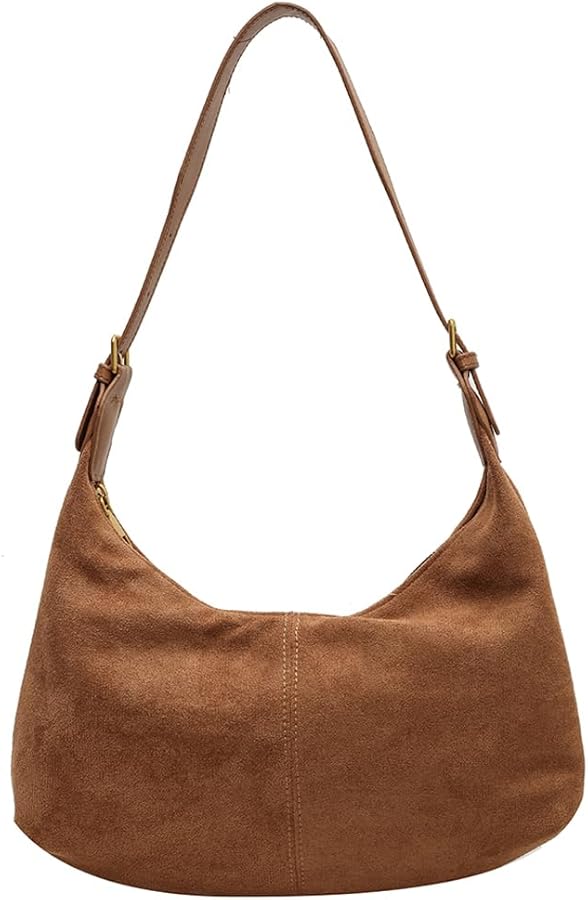 Slouchy Tote Bag Women Faux Suede Crescent Shoulder Bag Hobo Crossbody Purse Travel Work Bag College Tote Handbag