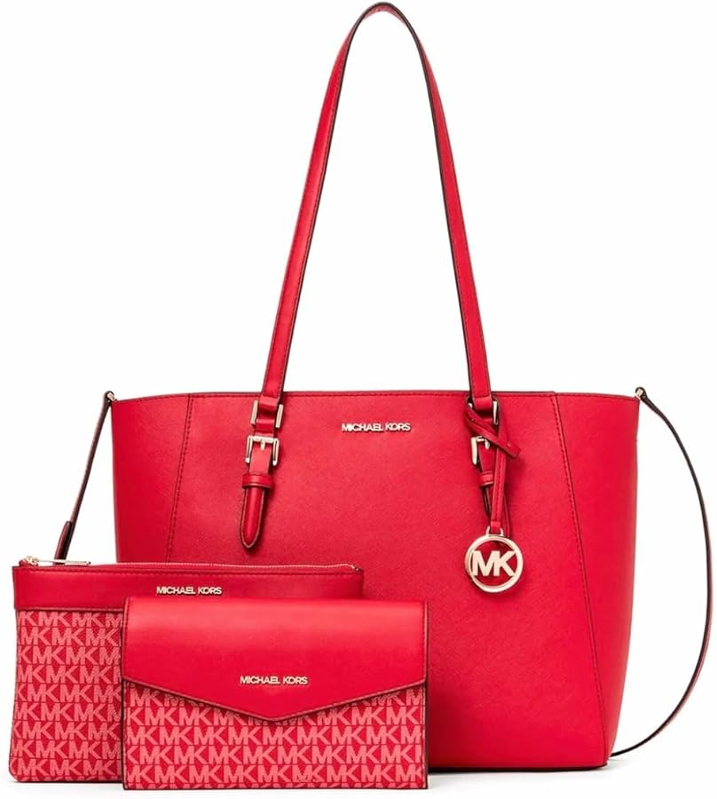 Michael Kors Charlotte Large 3-in-1 Tote Crossbody Handbag Leather (Bright Red)