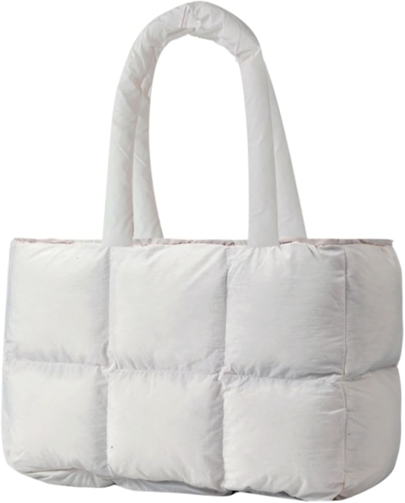 Puffer Tote Bag for Women, Large Quilted Puffy Handbag Soft Satchel Bag for Shoulder Work Travel Gym
