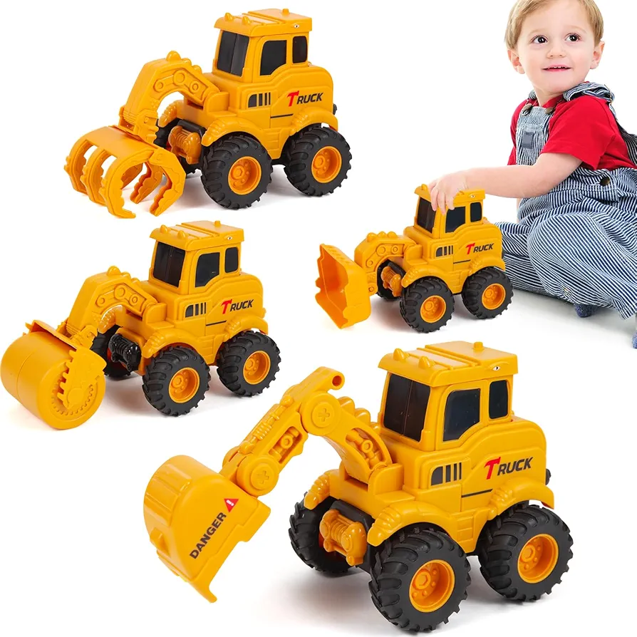 Construction Toys for 2 3 4 5 6 + Year Old Boys Kids Toddlers Girls, Sandbox Excavator Toy Trucks Construction Truck Toys Vehicles Bulldozer Road Roller Toy Christmas Birthday Gifts for Boys