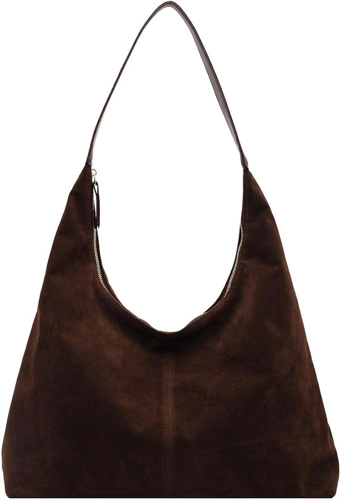 JQWYGB Suede Hobo Bags for Women Brown Suede Bag Slouchy Tote Bag Faux Suede Shoulder Bag Work Bag Fall Purses Handbag